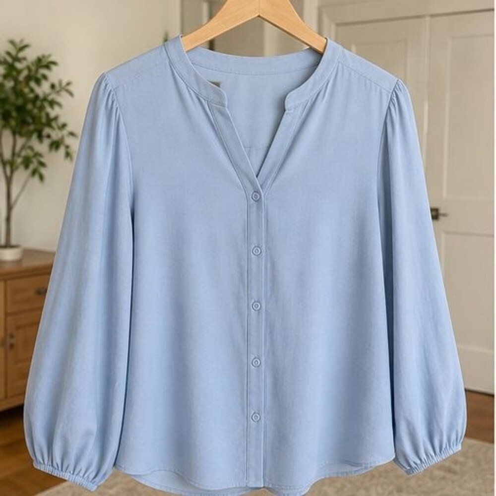 Blue Pleated Blouse